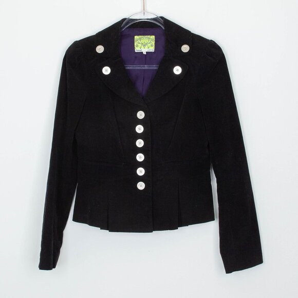 Anthropologie Floreat Edith Velvet Military Blazer Jacket Size 4 Black Goth Y2K - Picture 1 of 12